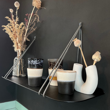 Plank metaal rond - Zwart + Leren plankdragers